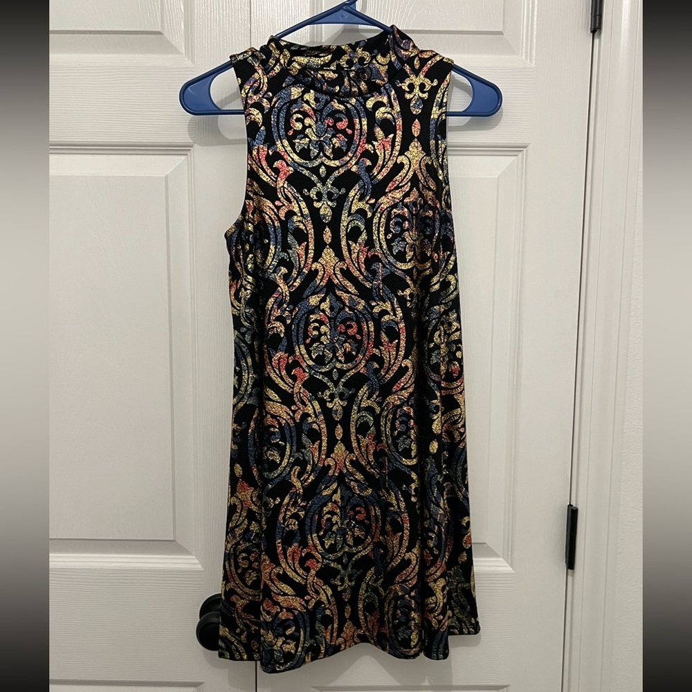 Ornate high neck shift dress